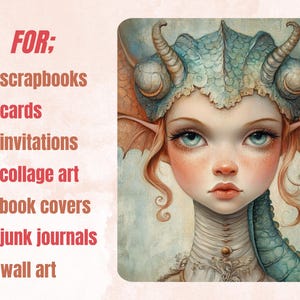 Dragon Tales Collage Paper, Surreal Quirky Dragon Mixed Media Sheet ...