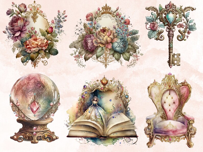28 PNG Watercolor Vintage Princess Clipart, Princess Clip Art Watercolour Bundle, Princess Clipart PNG, Retro Princess PNG Image, Edwardian