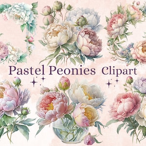 18 PNG Aquarell Pastell Pfingstrosen Clipart, Pfingstrose Clip Art Bundle, rosa & weiße Pfingstrosen png, Pastell Blumen png, Pastell Pfingstrose Blumen Clipart