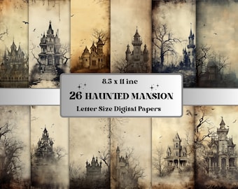 Printable Haunted Mansion Digital Paper, Spooky Halloween Ephemera, Faded Gothic Pages, Download Junk Journal, Scrapbooking, Card Making