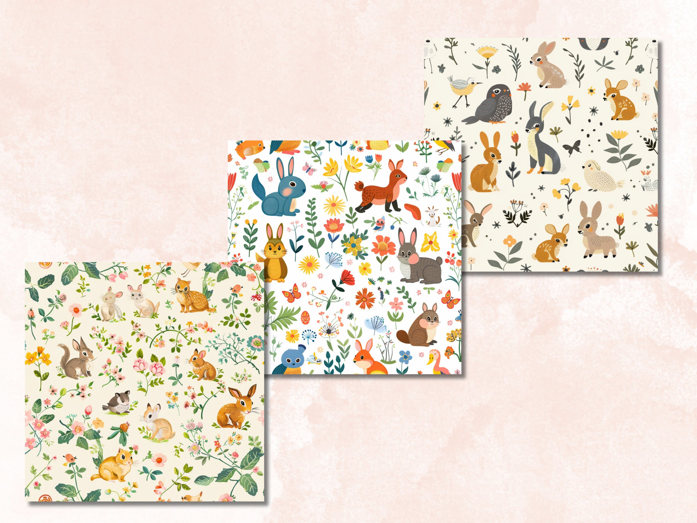 Seamless Spring Animals Digital Paper, Spring Woodland Seamless Pattern ...