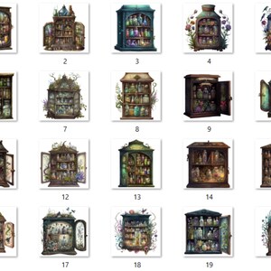 20 PNG Watercolor Witches Apothecary Cabinet Clipart, Wiccan png, magic clip art, mystical clipart, witchcraft png clipart, Potion clipart