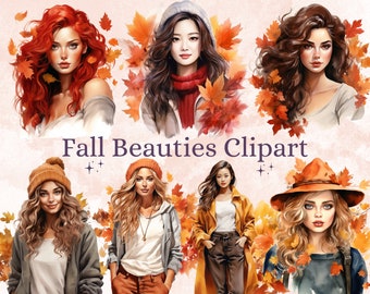 35 PNG aquarel herfst schoonheden clipart bundel, gezellige herfst dame illustraties illustraties, herfst vrouw png, herfst mode meisje sublimatie