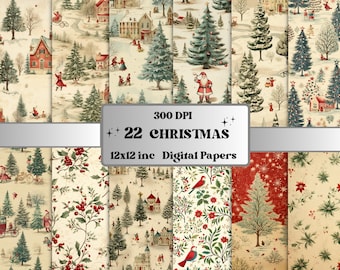 Printable Vintage Christmas Digital Paper, Christmas Ephemera, Fantasy Noel Xmas Pages, Download Junk Journal, Scrapbooking, Card Making