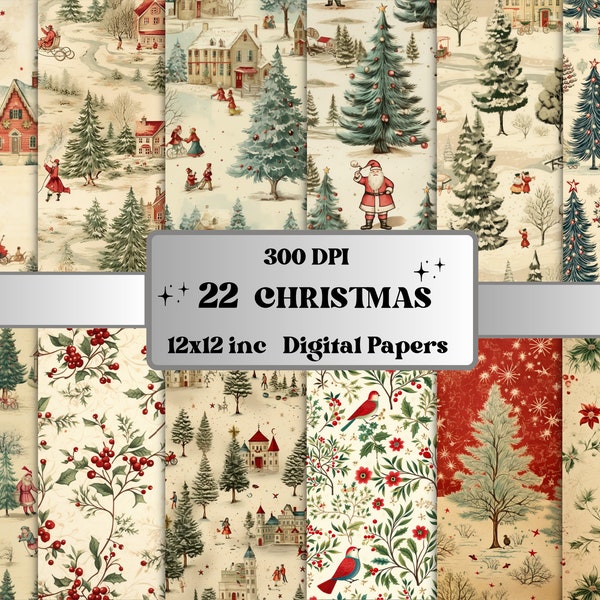 Printable vintage Christmas Digital Paper, Christmas Ephemera, Fantasy Noel Xmas Pages, Télécharger Junk Journal, Scrapbooking, Card Making