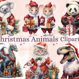 38 PNG acuarela Navidad animales Clipart, feliz Navidad bebé ducha Clip art, lindo invierno vacaciones gráfico png, Navidad Noel sublimación