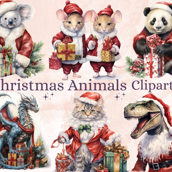 38 PNG Watercolor Christmas Animals Clipart, Merry Christmas Baby shower Clip art, Cute Winter Holiday Graphic png, Xmas Noel Sublimation