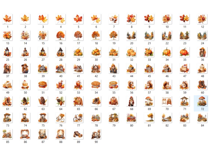 90 PNG Watercolor Fall Big Bundle Clipart, Rustic Autumn Illustrations ...