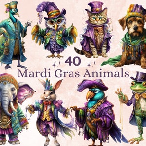 Clipart animaux de mardi gras aquarelle 40 PNG, clipart illustration de mascarade mignonne, sublimation mardi gras, carnaval de la Nouvelle-Orléans png thumbnail