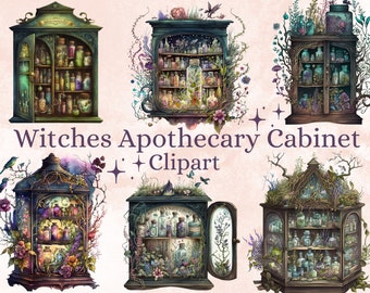 20 PNG Watercolor Witches Apothecary Cabinet Clipart, Wiccan png, magic clip art, mystical clipart, witchcraft png clipart, Potion clipart