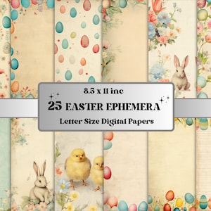 Printable Spring Easter Digital Paper, Nursery Bunny Ephemera Collage, Easter Eggs Pages, Easter Junk Journal Kit, Scrapbooking, Card Making