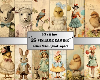 Printable Vintage Easter Digital Paper, Retro Spring Ephemera Collage ...