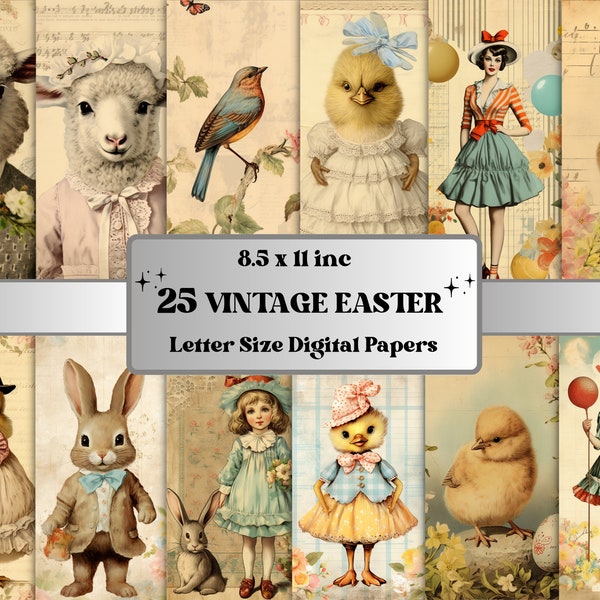 Printable Vintage Easter Digital Paper, Retro Spring Ephemera Collage, Easter Eggs Pages, Easter Junk Journal Kit, Scrapbooking, Card Making