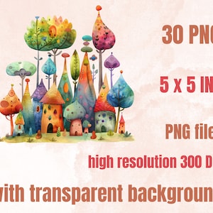 30 PNG Watercolor Quirky Forest Clipart, Whimsical Mushroom Illustrations Clip art, Funny Woodland Scenes png, Quirky Botanical Sublimation