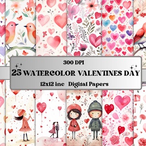 Druckbares digitales Aquarellpapier zum Valentinstag, romantisches Ephemera zum Valentinstag, Junk Journal, Scrapbooking, Kartenherstellung