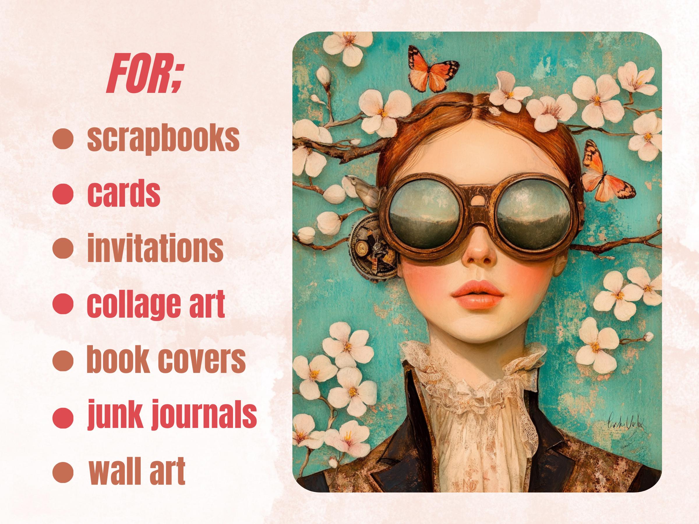 Steampunk Spring Collage Paper, Surreal Steampunk Mixed Media Sheet ...
