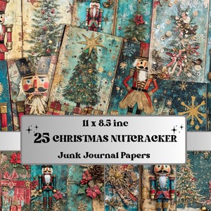 Kit de diário de quebra-nozes caprichoso, itens efêmeros de quebra-nozes de Natal, folha de colagem de mídia mista, papel para scrapbook de Natal, cartão ATC de Natal
