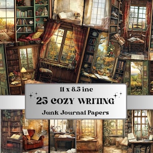 Puede incluir: 25 papeles digitales con imágenes de acogedoras esquinas de lectura con estanterías, ventanas y muebles. Los papeles miden 11 x 8,5 pulgadas y son perfectos para el diario de chatarra.