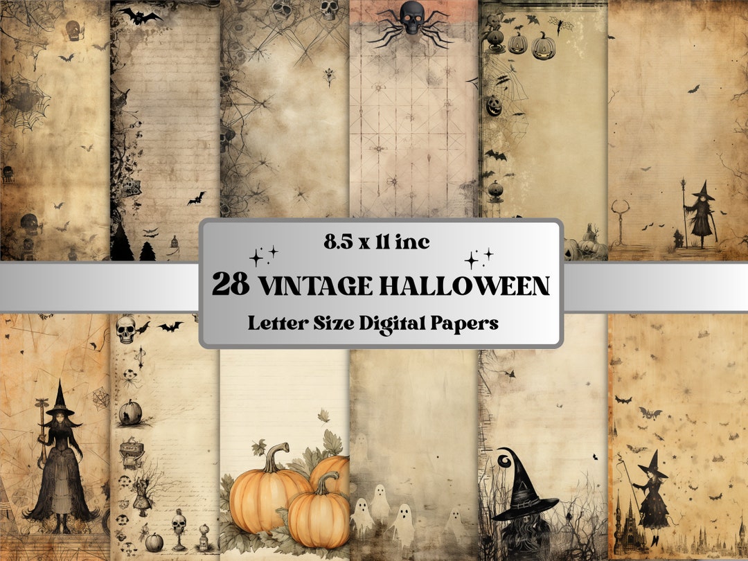 Printable Vintage Halloween Digital Paper, Creepy Halloween Ephemera ...