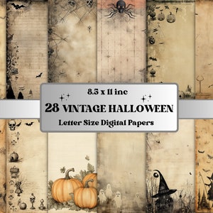Printable vintage Halloween Digital Paper, Creepy Halloween Ephemera, Faded Gothic Pages, Télécharger Junk Journal, Scrapbooking, Card Making