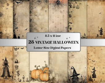 Printable Vintage Halloween Digital Paper, Creepy Halloween Ephemera, Faded Gothic Pages, Download Junk Journal, Scrapbooking, Card Making