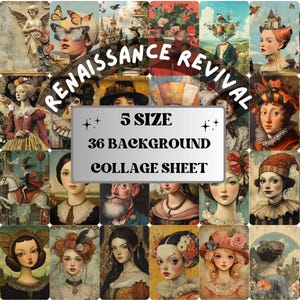 Whimsy Renaissance Revival Collage Paper, Surreal Medieval Mixed Media Sheet, Whimsical Ephemera Image, Quirky Junk Journal, Scrapbook Paper