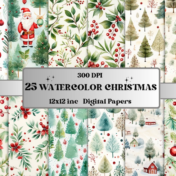 Printable Watercolor Christmas Digital Paper, Christmas Ephemera, Fantasy Noel Xmas Pages, Download Junk Journal, Scrapbooking, Card Making