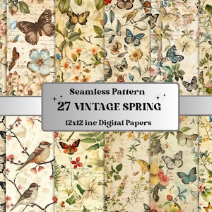 Nahtloser Vintager Frühlings-Digital-Papier, Frühlings-Ephemera-nahtloses Muster, kleine Blumen-Hintergrund, Wildblumengarten-Muster, Scrapbookpapier