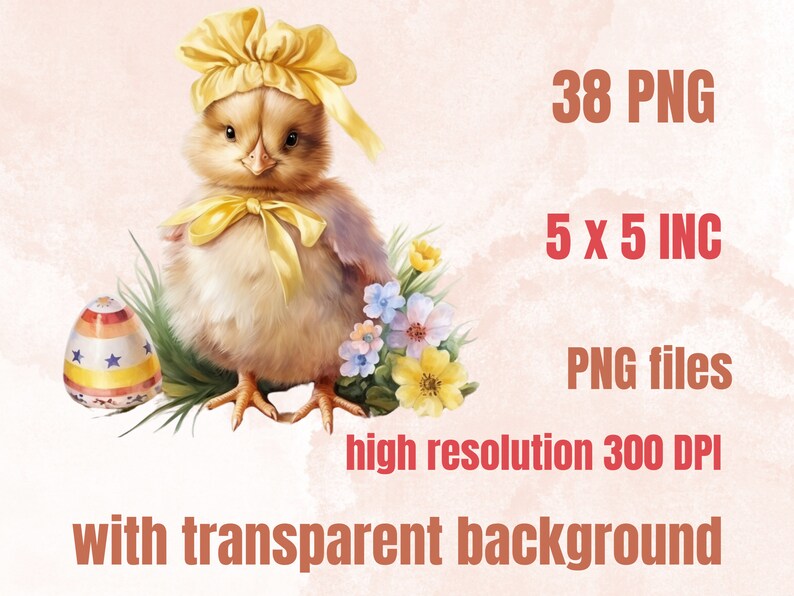 38 PNG Watercolor Easter Chick Clipart, Floral Easter Chick Illustrations Clip art, Garden Farmer Chicken Sublimation, Cute Spring Birds Png