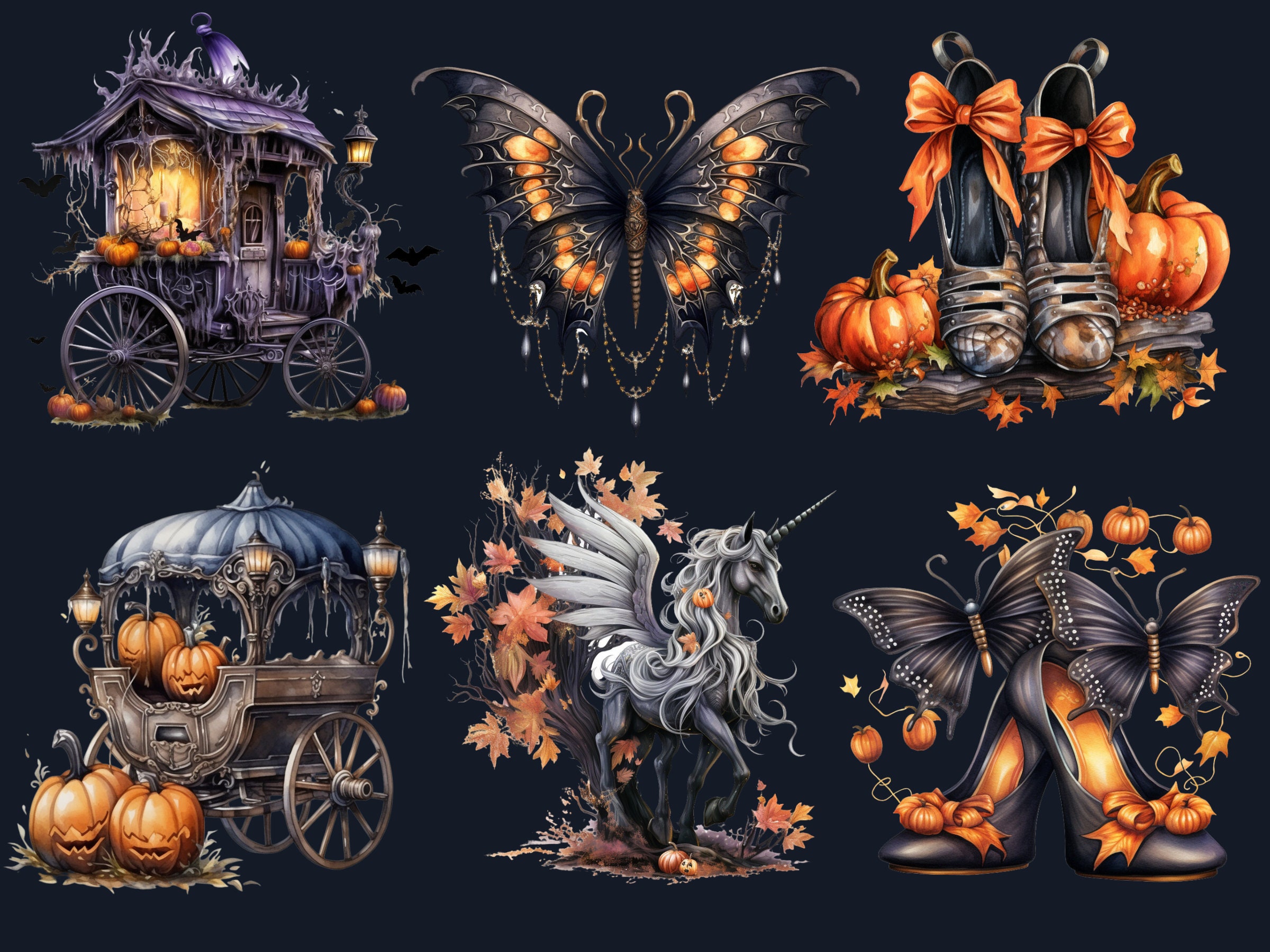 33 PNG Watercolour Halloween Fairy Clipart, Pumpkin Forest Fairy