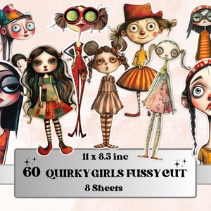 Quirky Funny Girls Fussy Cut Pages, Whimsical Girl Fussy Cut Ephemera Collection, Whimsical Add On Journal Kit, Mixed Media Art Scrapbooking