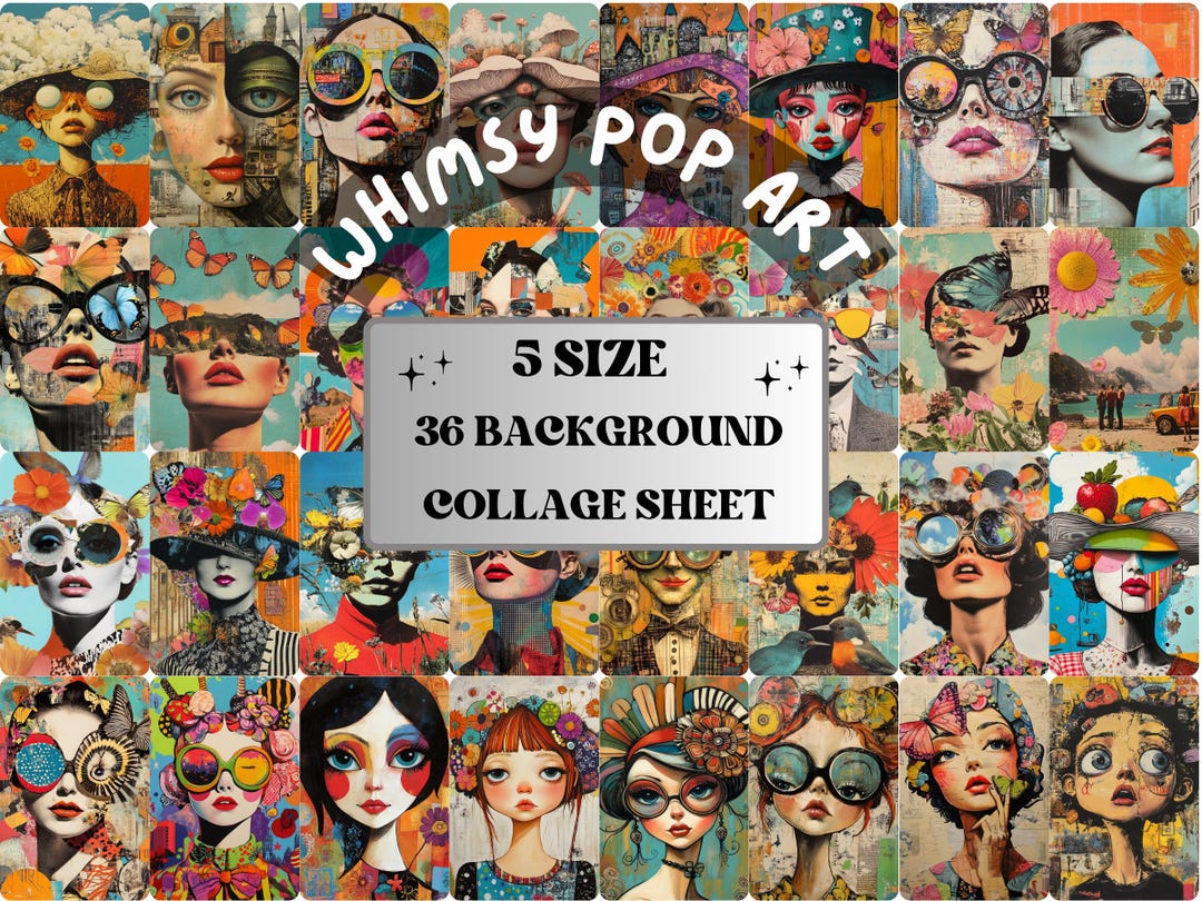 Whimsy Pop Whimsy Pop Art Collage Paper Kit, Surreal Background, Mixed Media Sheet ...