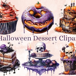 45 PNG Watercolour Halloween Dessert Clipart, Spooky Pumpkin Spice Illustrations Clip art, Halloween Sweets png, Trick or Treat Sublimation