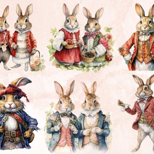 36 PNG Watercolor Fairytale Rabbit Clipart Bundle, Fairy tale Animal Clip Art, Vintage Fairy tale Bunny PNG, Fantasy Bunnies PNG Clip art