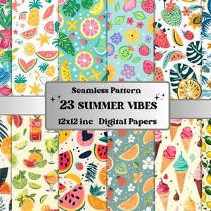 Papel digital de verano sin costuras, patrón floral tropical sin costuras, fondo de vibraciones de verano, patrón de helado, papel de álbum de recortes de vacaciones en la playa