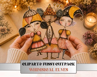 Whimsical Elves Fussy Cuts, Printable Cut Outs, Fantasy Elf Ephemera, Junk Journal Scrapbook Pack, Magical Paper Craft