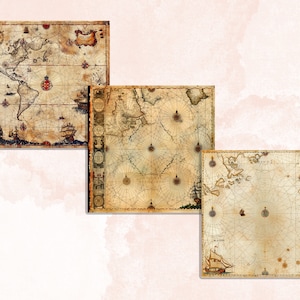 Nautical Old Maps Textures Digital Paper, Antique Map Junk Journal Pages, Old Pirat Map Textures, Nautical Grungy Ephemera Scrapbook