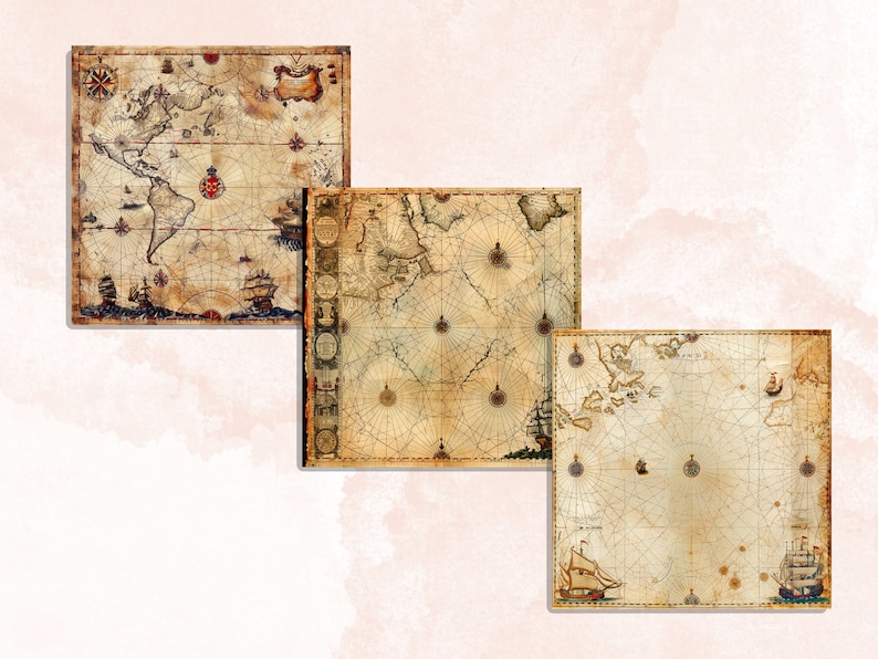 Nautical Old Maps Textures Digital Paper, Antique Map Junk Journal Pages, Old Pirat Map Textures, Nautical Grungy Ephemera Scrapbook
