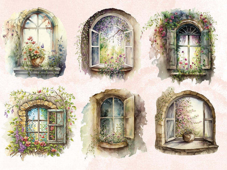 19 PNG Watercolor Floral Windows Clipart, Spring Window Clip Art ...
