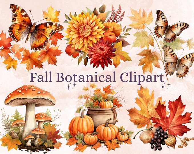 Watercolor Botanical Clipart Autumn Flowers Clipart Floral Fall PNG ...