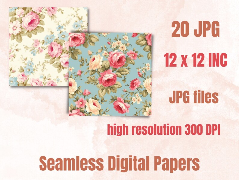Seamless Vintage Flowers Digital Paper, Shabby Chic Floral Seamless ...