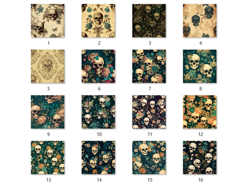 Vintage Floral Skull Digital Paper, Skull flowers digital paper pack, skeletons and vintage flowers for journal and scrapbooking pages pack