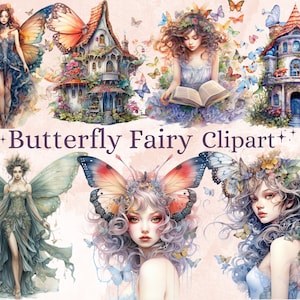 37 PNG aquarela borboleta fada clipart, floresta fada jardim clip art, fadas png, arte de fantasia, arte de conto de fadas, sublimação de fadas da natureza