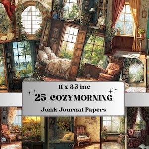 Cozy Morning Corner Junk Journal Kit, Comfy Morning Scenes Pages Ephemera, Relaxing Collage Sheet, Scrapbook Paper, Cozy Nook Background