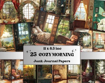 Cozy Morning Corner Junk Journal Kit, Comfy Morning Scenes Pages Ephemera, Relaxing Collage Sheet, Scrapbook Paper, Cozy Nook Background