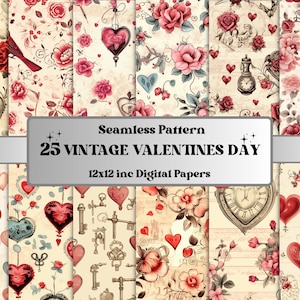 Papier numérique vintage sans couture pour la Saint-Valentin, modèle sans couture romantique pour l'amour de la Saint-Valentin, fond de texture de coeurs rétro, papier Scrapbook