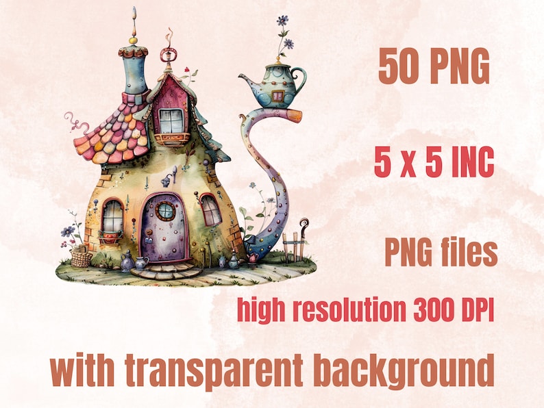 30 PNG Watercolor Quirky House Clipart, Whimsical Mushroom House Illustrations Clip art, Teapot Fairy House png, Cute Apartment Sublimation