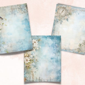 Blue Shabby Chic Junk Journal Paper Pack, Vintage Shabby Chic Ephemera ...