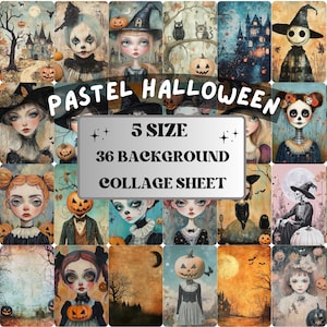 Pastel Halloween Collage Paper, Quirky Pastelloween Mixed Media Sheet, Whimsical Ephemera Images, Whimsy Journal, Creepy Scrapbook Paper