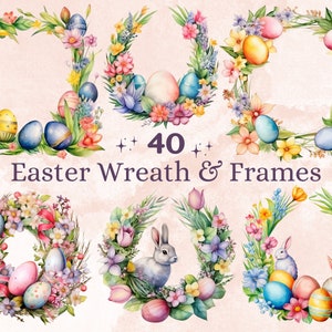 40 PNG Aquarela Coroa De Páscoa Clipart, Ilustrações Florais De Molduras De Páscoa Clip art, Sublimação De Coroa De Coelhinho Da Páscoa, Molduras De Primavera Png